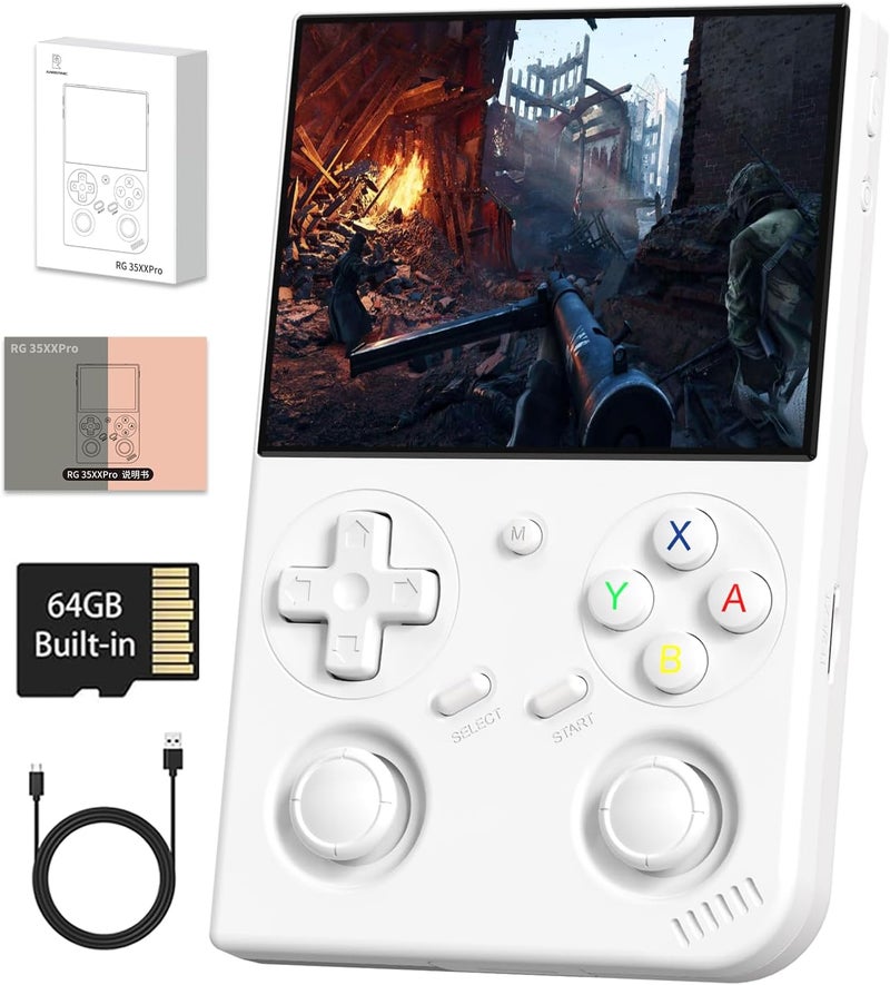 GiipGoop RG35XX Pro Handheld Game Consoles RG35XXPro Retro Gaming Console with 64GB Card 4353 Games Video Game Console Linux 64 Portable Pocket Arcade Support 30+ Simulators WiFi Bluetooth HD Output White - Image 1